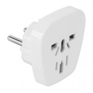 Reisiadapter EUR pistik -> UK, US, AUS pesa üleminek, madal, valge-image