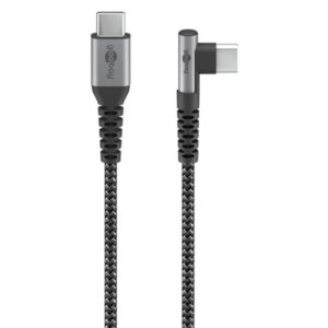 USB C pistik – USB C nurkpistik kaabel, 2m, 3A, tekstiil, metallist kattega pistikud, 64660-image