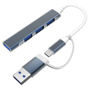 USB type C pistik, typa A üleminek, HUB, 4xUSB 2.0, alumiinium-image