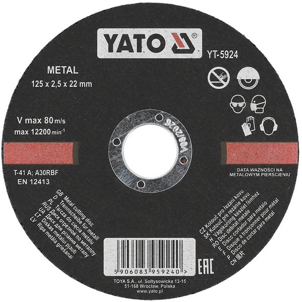 Lõikeketas 125×2.5×22.2mm YATO Metal A60RBF 12200rpm 80m/s 5924