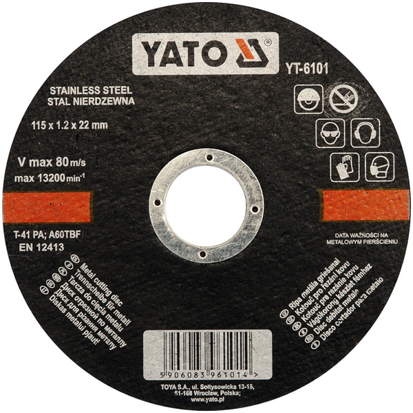 Lõikeketas 115×1.2×22.2mm YATO Inox A60TBF 13200rpm 80m/s 6101